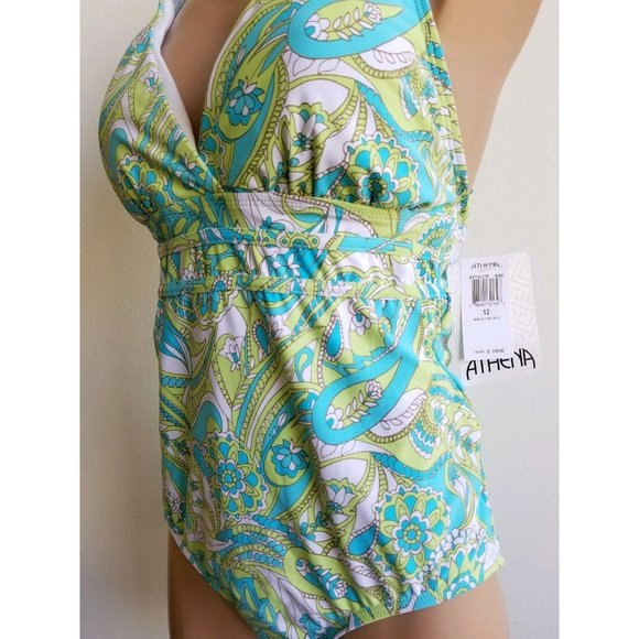 Athena Womens One Piece Swimsuit Padded Bra V-Neck Cross Back Paisley Size 12 - Picture 5 of 7